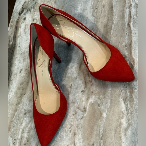 Women’s JESSICA SIMPSON Red suede stiletto pointed toe pumps- Size 9.5 - Picture 4 of 8